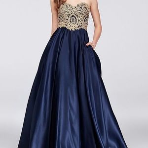 Gold Corded Lace and Satin Ball Gown